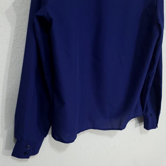 Vintage Blouse Shirley of Atlanta Womens L Navy Blue Office Professional Classic - Picture 10 of 10